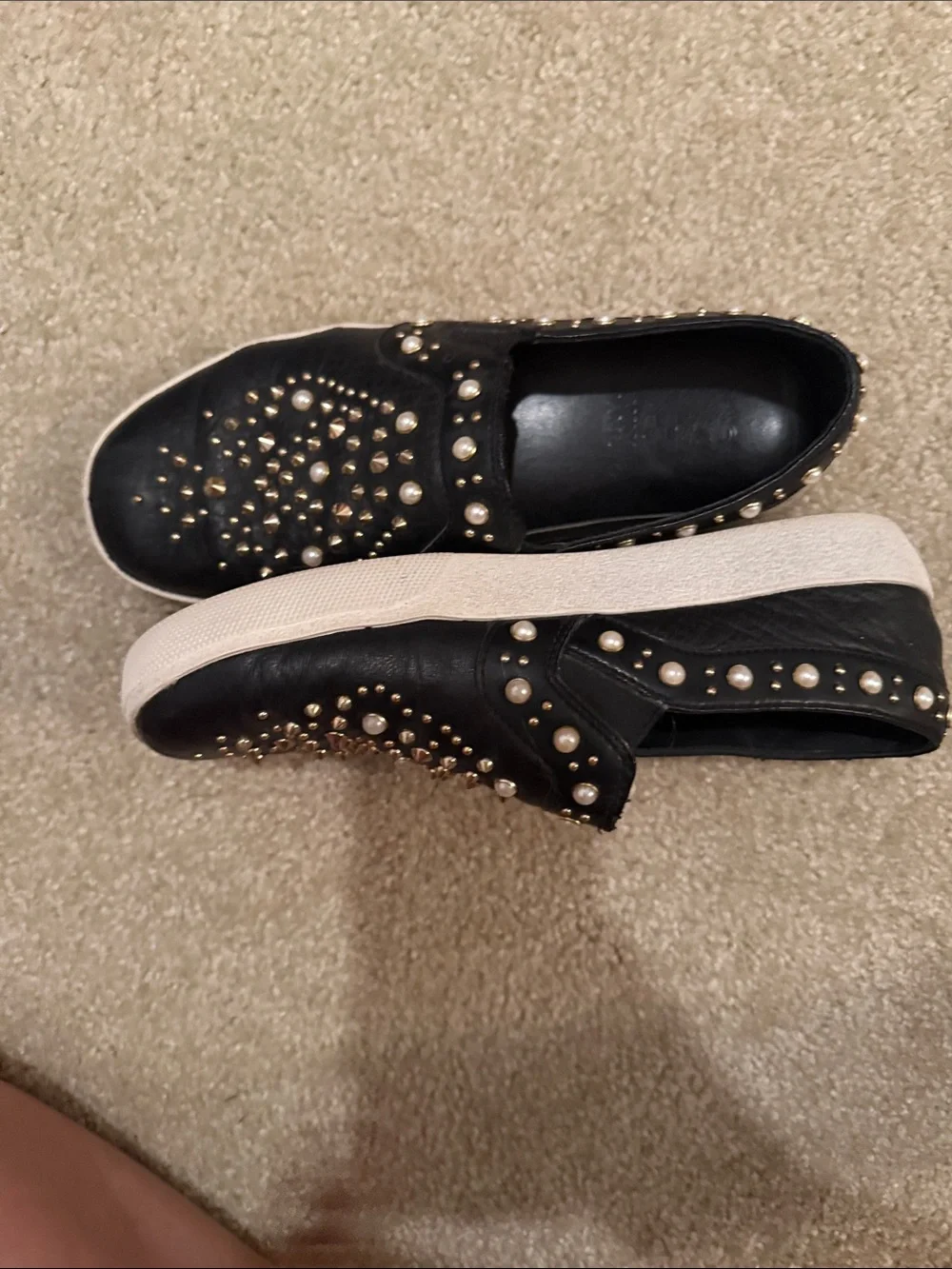 Vince Camaro Women's Black Slip-On Stud & Pearl Embellished Sneakers